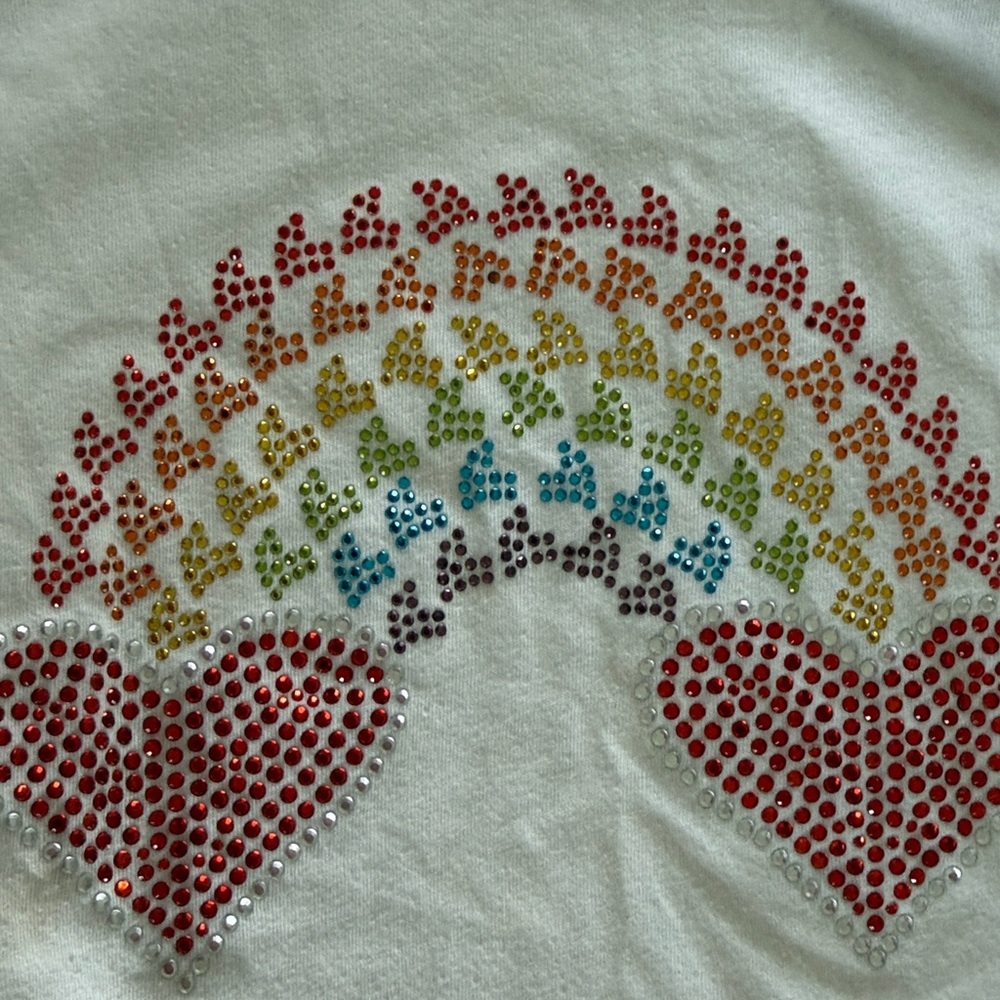 Kavio White Beach Cover Up Rainbow and Red Heart Rhinestones and Fringe bottom - Picture 3 of 4